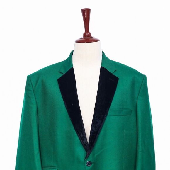 Mens Blazer Green Wool Velvet Formal Tuxedo Jacket Wedding Party Sport Coat 48R - Picture 3 of 7